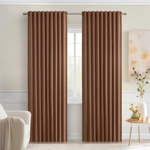 MIULEE Cappuccino Brown Back Tab Blackout Curtains 52"x84" Long 2 Panel Set