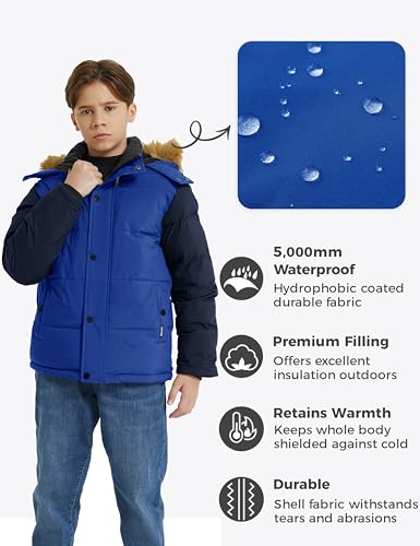 Image of Wantdo Boys' Winter Coat Warm Puffer Jacket Waterproof with Faux Fur Hood