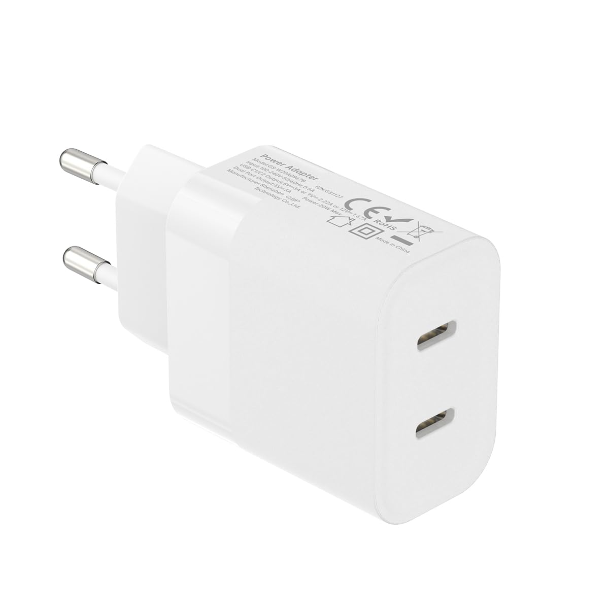 European Dual USB Type C Fast Charger Europe Travel Adapter for Apple iPhone 15 14 13 12 11 Pro Max SE iPad Samsung Pixel Moto EU Euro International Wall Plug France Spain Israel 20W/20W PD Charging