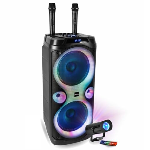 Ibiza Sound - Pack Enceinte Karaoké Columba-Karaoke 1000W USB Bluetooth TWS - 2 Micros sans Fil - Effet Lumière Waterwave Fête Soirée