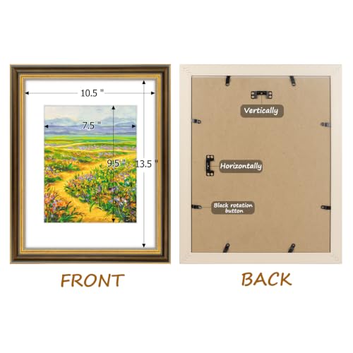 Image of Golden State Art,11x14 Ornate Picture Frame Holds 8x10 Photo,Brown Gold | Includes real glass front,white mat,build-in hangers and buttons.Displays 8x10 photo on wall