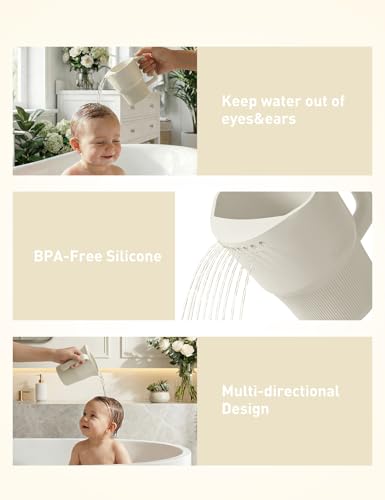 Image of Roslim Silicone Baby Bath Rinse Cup, Shampoo & Body Rinser with Easy-Grip Handle for Rinsing Hair and Body Washing, Lightweight, Non-Toxic for Babies, Toddlers, Kids (White)