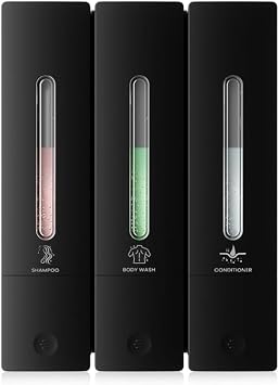 Shampoo and Conditioner Dispenser Wall Mounted, No Drill Shampoo Dispensers for Shower, Shower Gel Dispenser for Bathroom Hotel 3 Chamber-Matte Black