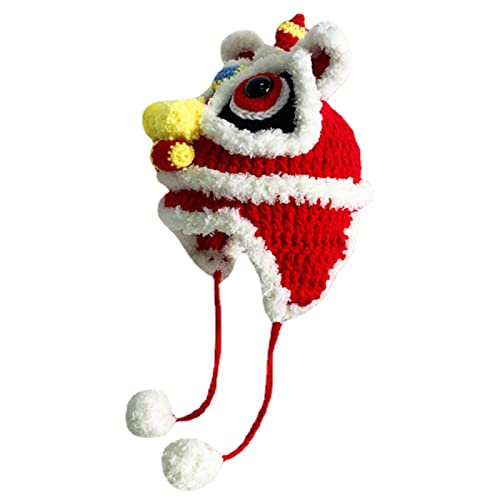 Chapéu de pelúcia da mascote da dança do leão - Boné de Dança do Leão Vermelho Macio para o Festival
