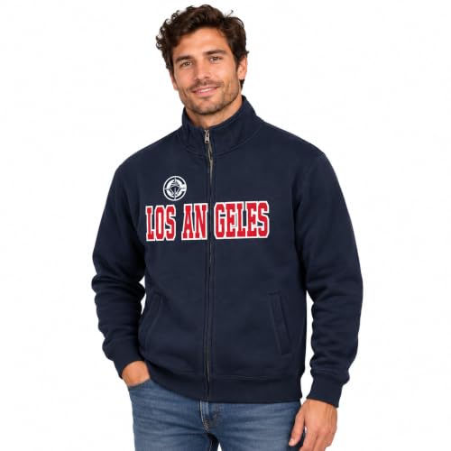 Blue 84 Los Angeles Clippers NBA Officially Licensed Full Zip Sweatshirt Twill Applique Embroidery Shield, Medium Team Color