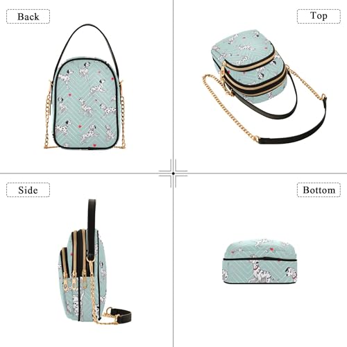 Single Shoulder Handbags Fun Phone Wallet Chain Strap Purse Quilted Zipper Satchel Crossbody Tote Cute Dalmatians Hearts Blue4