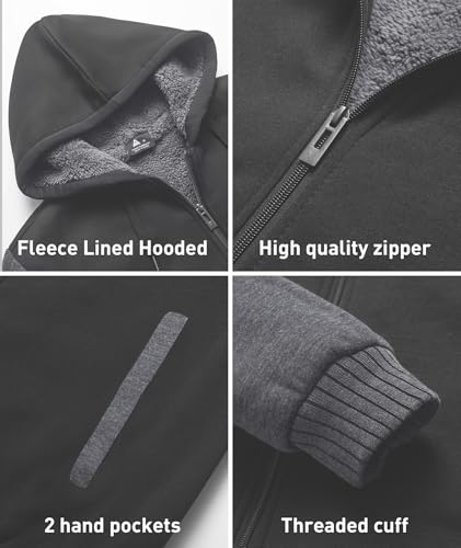 Image of SCODI Hoodies for Men Heavyweight Fleece Sweatshirt Zip Up Thick Jacket