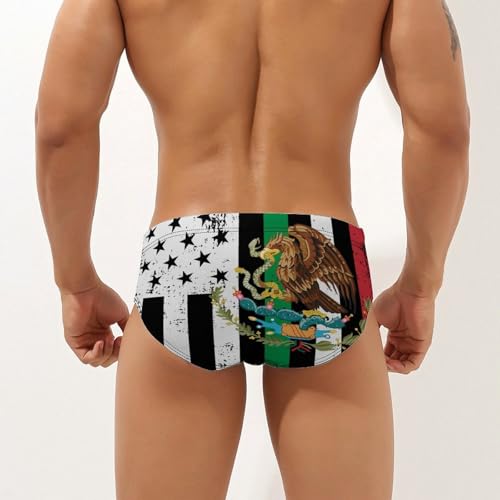 Black U.S. Mexico Flag Mens Swim Briefs Sexy Bikini Swimwear Bathing Suits Trunks2