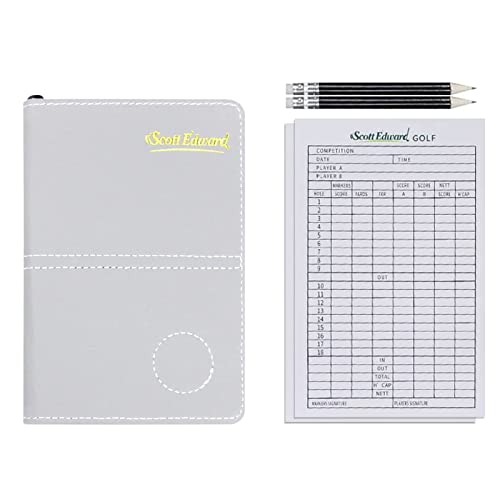 Scott Edward Golf Scorecard Cover Leather Scorecard Holder Statistic and Score Tracking Waterproof Soft Thick Black or Grey (Grey)