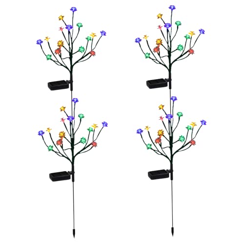 AwnsIMfreien Lumières de Patio, lumières de jardin solaires imperméables à énergie solaire fleur cerisier multicolore sur piquet jardin pour cour Patio 4 pièces