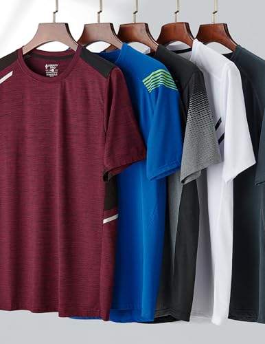 Image of 5 Pack Men's Active Quick Dry Crew Neck T Shirts | Athletic Running Gym Workout Short Sleeve Tee Tops Bulk