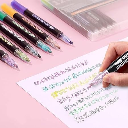 Image of INK SPOT Outline Metallic Marker Pen Set Pack of 12 Double Line Glitter Outline Pens for Art Craft Drawing Calligraphy Scrapbook Greeting DIY Projects Multicolor