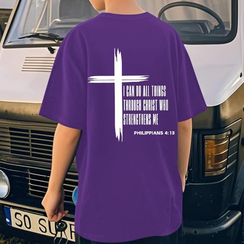 Image of KEEVICI Boys Christian Graphic Tees God Jesus Shirts for Kids Cross Faith Bible Verse Inspirational Religious Cotton T Shirt