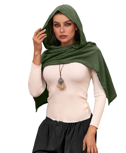 Women Men Fashion Shaw Vintage Goth Costume Scarf Cape Multifunctional Hooded Cowl Medieval Cape Shawl Scarfs（Green）