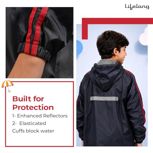 Image of Lifelong Reversible Double Layered Hooded Raincoat with Pants for Kids (Unisex) |Kids Rain Suit |Standard Length Rainwear with Elastic Cuffs | Rainwear for Boys & Girls (Age 14-16 Year, Blue)