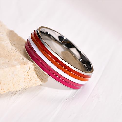 Image of Unisex 8mm Colorful Stripes Pride Ring | Stainless Steel, Unique Cool Enamel, Homosexuals LGBT Gay, Eternity Couple Wedding Band