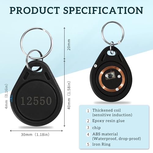 Image of 50 pcs 26 Bit Key Fobs Black RFID Keyfobs Writable Proximity Fob 125kHz Prox Cards Compatable with ISOProx 1386 1326 1346 H10301 Format Readers, Works with Vast Majority of Access Control Systems