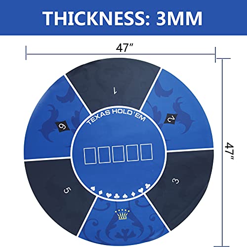 Furuisen 47'' X 47'' Professional Poker Mat, Texas Hold'em Portable Rubber Poker Table Top Round, 8 Player Game Layout Mat With Carrying Bag To Play Cards, Poker Games, Blackjack, Casino #TOP1