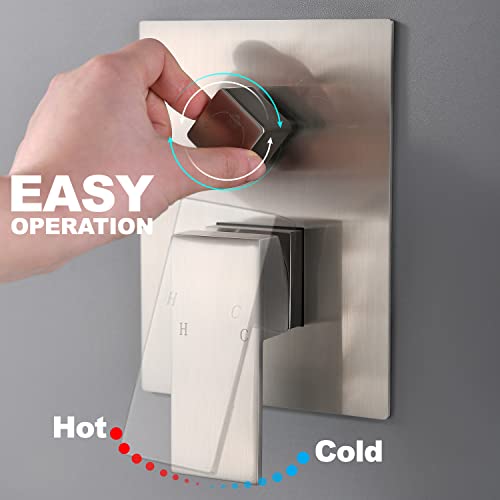 Drettyer Brushed Nickel Solid Brass 3 Way Outlet Function Shower Diverter Valve Pressure Balancing Mixer Shower Valve Kit Replacement #TOP2