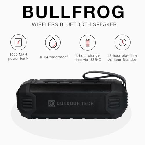 Outdoor Tech Bullfrog Wireless Bluetooth Speaker - Rugged IPX4 Waterproof Outdoor Speaker - Perfect for Camping, Hiking, Biking, Boats, Pool, Beach - Image 5