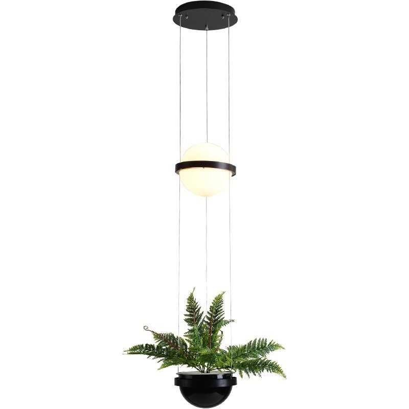 Suspension Led moderne en verre soufflé et pot de fleur design épuré