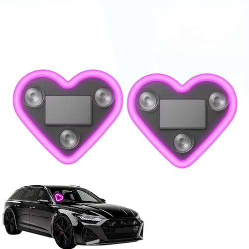 2Pcs Car LED Ambient Light, Solar-Heart-Shaped LED Neon Light,Ip65 Waterproof, 5 Modes,Romantic Cars for Night Driving, Heart Car Accessories for Valentine's Day, Anniversary (A)