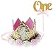 Produktbild Xinlie 2 Stück Geburtstagskrone 1 Jahr Kuchenstecker Baby Krone Haarband Haarschmuck Prinzessin Pink Blumen Zahnstocher Tortenstecker Kinder 1. Geburtstag Baby Mädchen Jungen Dekor (Golden)
