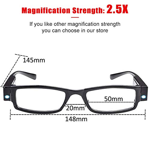 Image of Reading Glasses with Light Bright LED Readers with Lights Reading Glasses Lighted Magnifier Nighttime Reader Compact Full Frame Eyewear Clear Vision Unisex Clear Vision Lighted Eye Glasses (+250)