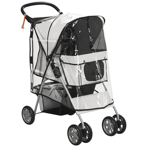Pawhut Passeggino Per Cani Fino A 10 Kg Con Copertura Antipioggia, Carrello Pieghevole Per Animali Domestici Carrello Carrozzina, 75X45X97 Cm, Grigio