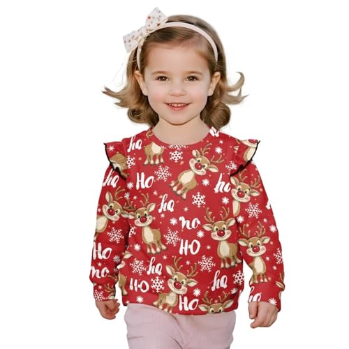 Toddler Girl Crew Neck Pullover Long Sleeve Casual Ruffle Loose Shirts Breathable Comfy Top for Age 1-8 Kids
