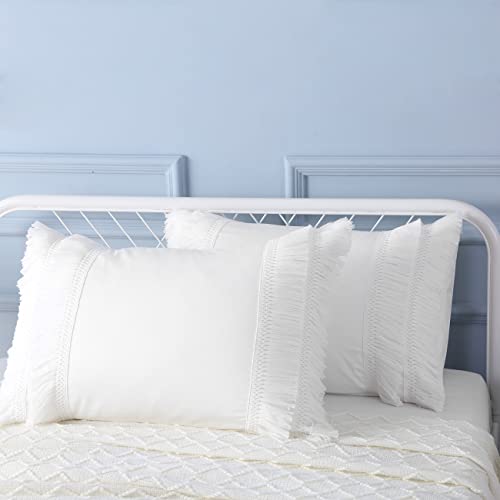 K Masaniji 2Pack White Boho Tassel Pillow Sham Covers Queen Size, Soft Breathable Cotton Fringe Pillowcases Farmhouse Bed Pillow Covers Envelope Closure (White, 20X30 Inches) #TOP24