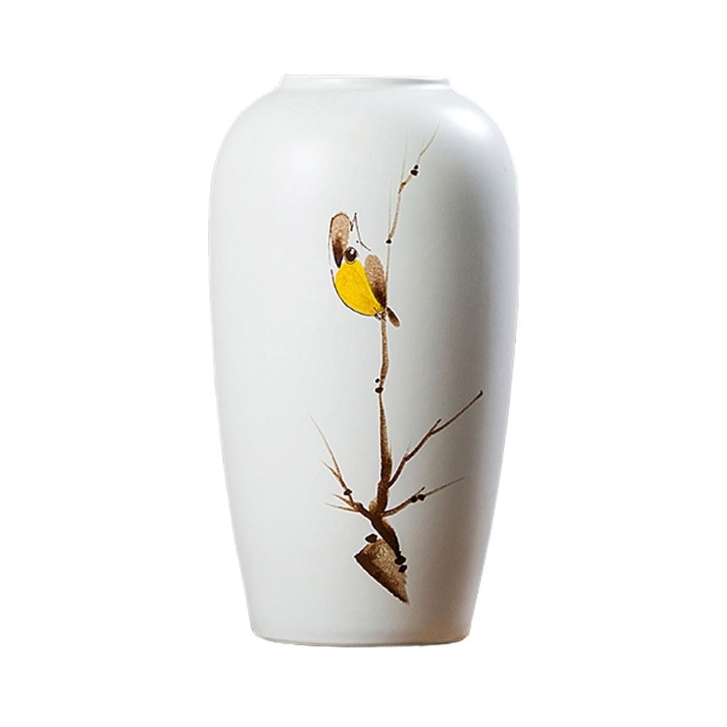 asdchZen Vases White Ceramic Vase Decoration Retro Magpie Bird Porcelain Dried Flower Flower Arrangement Living Room Study Table Decoration Flowers Vases