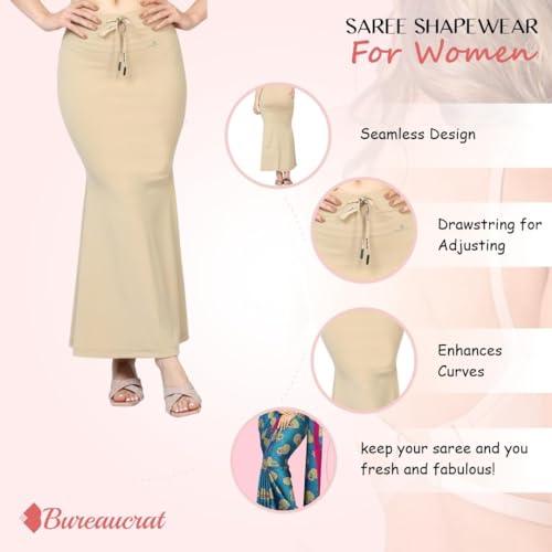 Image of Saree Shapewear Petticoat for Women Cotton Blended Lycra Body Shaper Peticoat, Long Under Skirt Dress for Saree,Stretchable Fishcut Innerwear for Ladies Saree in Party