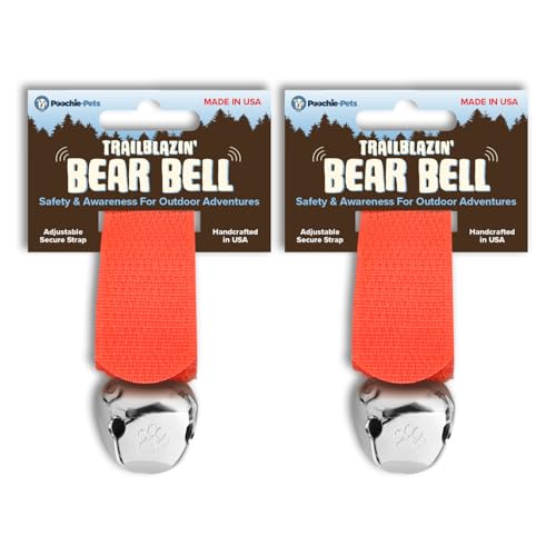 Trailblazin Bear Bells for Dogs 2 Pack Dog Collar Bells for Hiking Adjustable Secure Fit Off-Leash Tracking Wildlife Alert Made in USA (Orange Large 1.25 Bell)