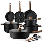 CAROTE Nonstick Cookware Sets, Pots and Pans Set Non Stick 14pcs, Titanium Induction Cooking Sets with Stay-Cool Handle, Black