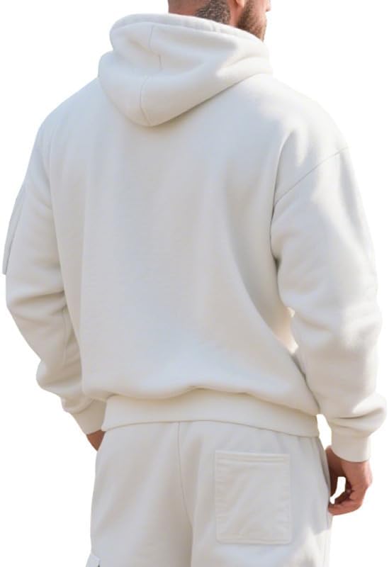 Men's Hooded Sweatshirt - Quarter Zip Pullover with Pockets Autumn Winter Casual Wear for Vacations - Image 3