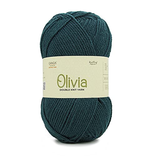 Image of Ganga Acrowools Olivia, Double Knit Yarn. Hand Knitting and Crochet Yarn. Oekotex Class 1 Certified. Pack of 2 Balls - 100gms Each. Shade no - OLV030, Green Teal