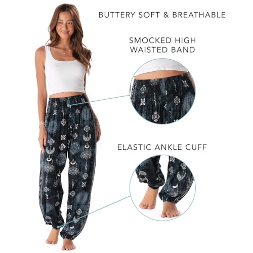 Image of Lotus and Luna Women's Harem Pants Thai Pants for Beach & Lounge High Waisted Flowy Boho Pants Genie Pants Yoga Pants
