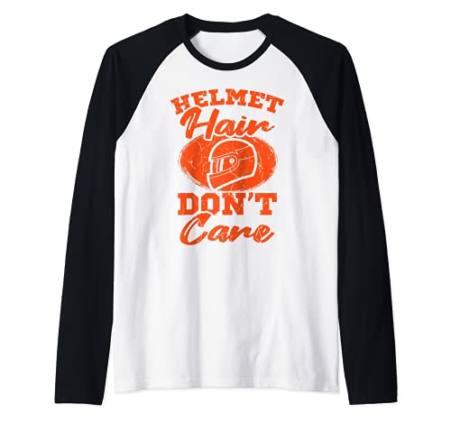 Casco Hair Dont Care Funny Motorcycle Biker Dad Camiseta Manga Raglan