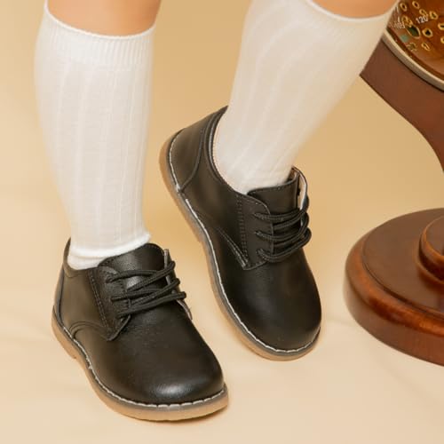 Image of Meckior Toddler Boys Girls Dress Shoes Little Kid Oxford Shoes Wedding Church Dress Shoes PU Leather Lace Up School Uniform Loafer Flats
