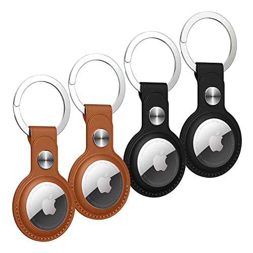 PU Leather AirTag Keychain Compatible with Apple AirTag Holder, Anti Lost 2nd & 1st Gen Keyring Case for Pet Collar Keys Bag Luggage Travel, Protective Air Tag Key Chain Cover, 4-Pack Black/Brown by Bottle Beat - Used condition - US$21.15