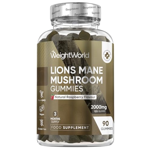 Lions Mane Supplement | 90 Gummies | 3 Months Supply | 2000mg per Gummy | 1 per Day | Delicious Natural Raspberry Flavour | Vegan Gluten-Free & Non-GMO Lions Mane Gummies for Adults