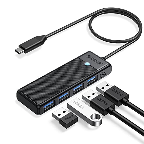 Image of ORICO USB C Hub 4 Ports, USB C to USB Multiport Adapter with 4 USB 3.0 Ports, USB C Splitter Compatible for Laptops MacBook, Surface, iPad Pro, XPS, Chromebook, and Other Type C Devices(Black /0.5ft)