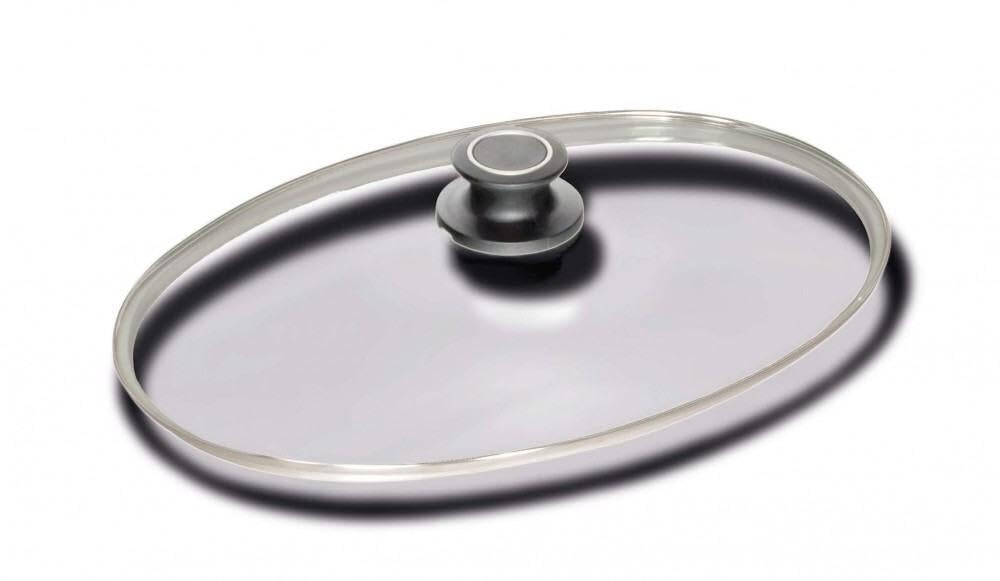 AMT Gastroguss Ovaler Glasdeckel mit Deckelknopf und AMT-Original-Banderole, 41 x 27 cm, passend Fischpfannen, AMZN-04127S-Z1-L2