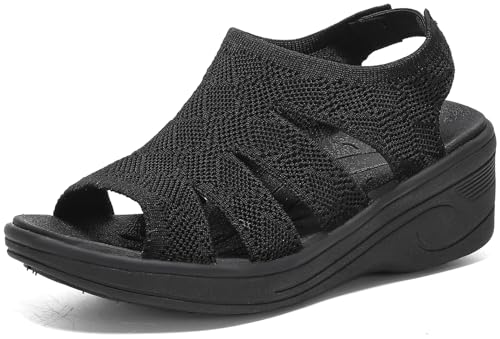 Womens Wedge Sandals Platform Walking Sandals Open Toe Ankle Elastic Strap Casual Comfortable Summer Dressy