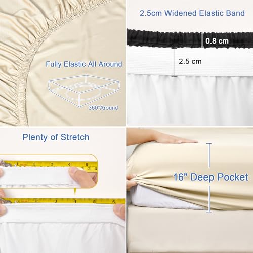 PHF 100% Rayon Derived from Bamboo Fitted Sheet King Size, 16" Deep Pocket,2.5cm Wider Strong Elastic Easy Fit, Breathable Silky Soft Skin-Friendly for Hot Sleeper,78"x 80",Natural,No Pillowcase