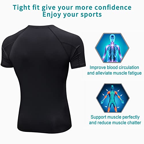 3 Pack Men's Compression Shirts Short Sleeve Workout T-Shirt Cool Dry Undershirts Baselayer Cooling Shirt Running Tops #TOP6