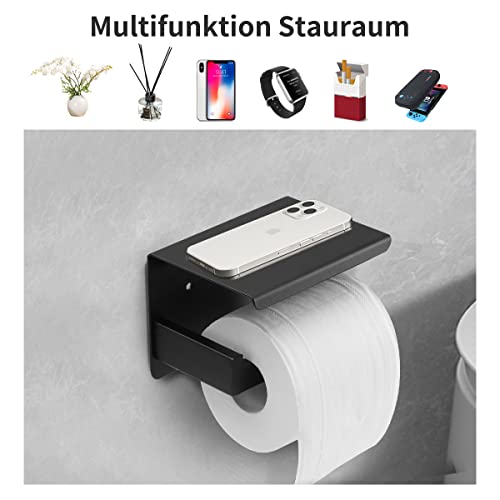 AMOZO Toiletpapierhouder zwart zonder boren | roestvrij stalen toiletrolhouder met plank | toiletrolhouder voor de badkamer. - Image 6