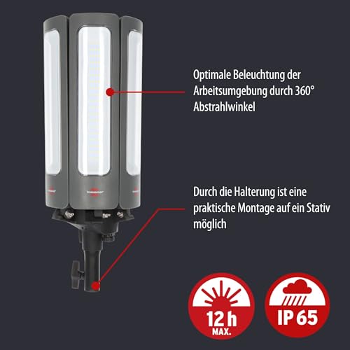 Brennenstuhl Professional 360° LED Strahler R42050 BT mit 300W (LED Baustrahler 42000lm mit 6 individuell einstellbaren Strahlern, mit Steuerelement, 6,70 + 3,30m RN-Kabel, Bluetooth Steuerung)
