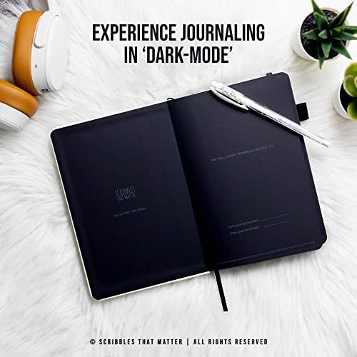 Black Paper Bullet Dotted Journal Notebook | A5 Starry Night by Scribbles That Matter | Free white gel pen | Experience Bullet journaling on thick 160gsm no-bleed dot grid paper | For women and men